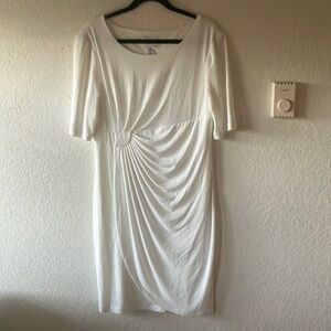 NorthStyle White Ruched Asymmetrical Faux Wrap Midi Sheath Dress women 12P